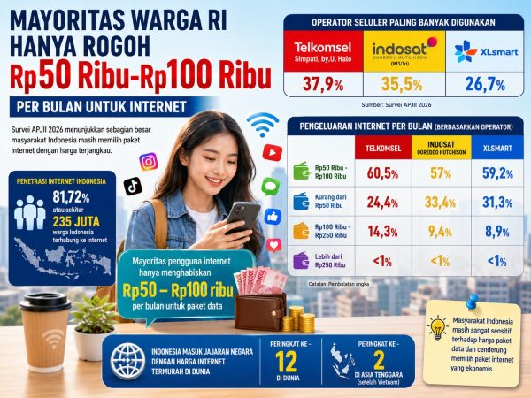 Mayoritas Warga RI Habiskan Rp50 Ribu-Rp100 Ribu per Bulan untuk Internet