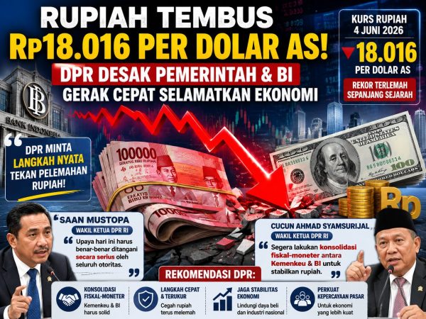 Rupiah Jebol Rp18.000 per Dolar AS, DPR Desak Segera Selamatkan Ekonomi