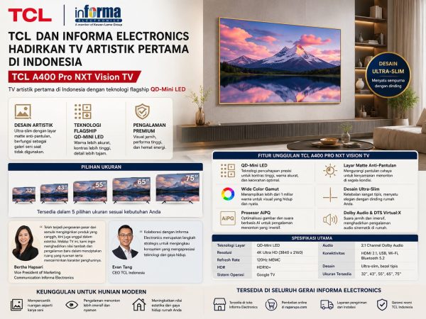 TCL dan Informa Electronics Hadirkan TV Artistik Pertama di Indonesia dengan Teknologi QD-Mini LED