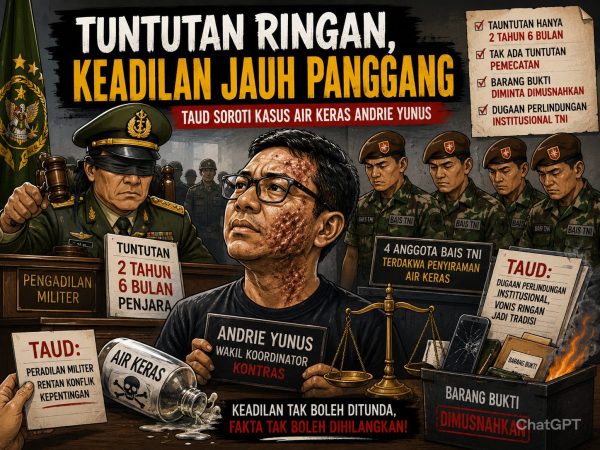 Tak Dituntut Dipecat, Empat Anggota BAIS TNI dalam Kasus Air Keras Andrie Yunus Dipertanyakan