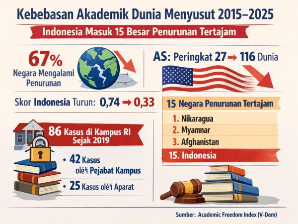 Kebebasan Akademik Indonesia Anjlok 56%, Masuk 15 Besar Dunia